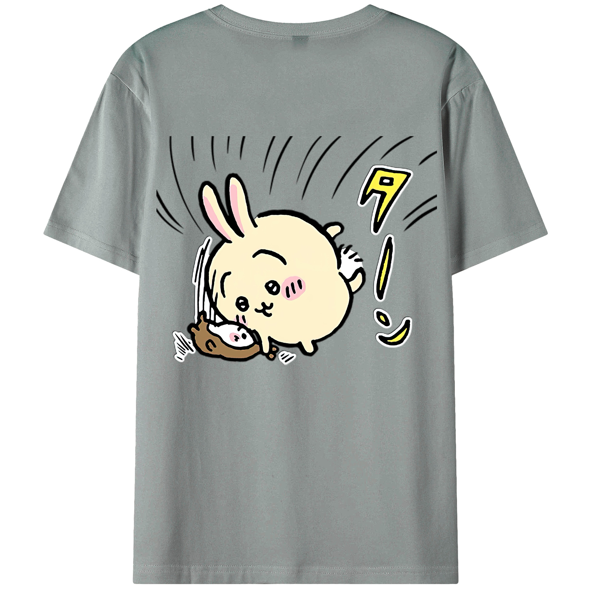 （画像用） ちいかわ うさぎ Chii-kawa usagi 綿100％ メンズ半袖Tシャツ（バックプリント） 通気性